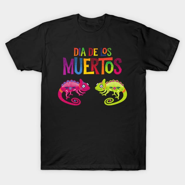 Dia de Los Muertos Sugar Skull Lizards T-Shirt by Blue Raccoon Creative